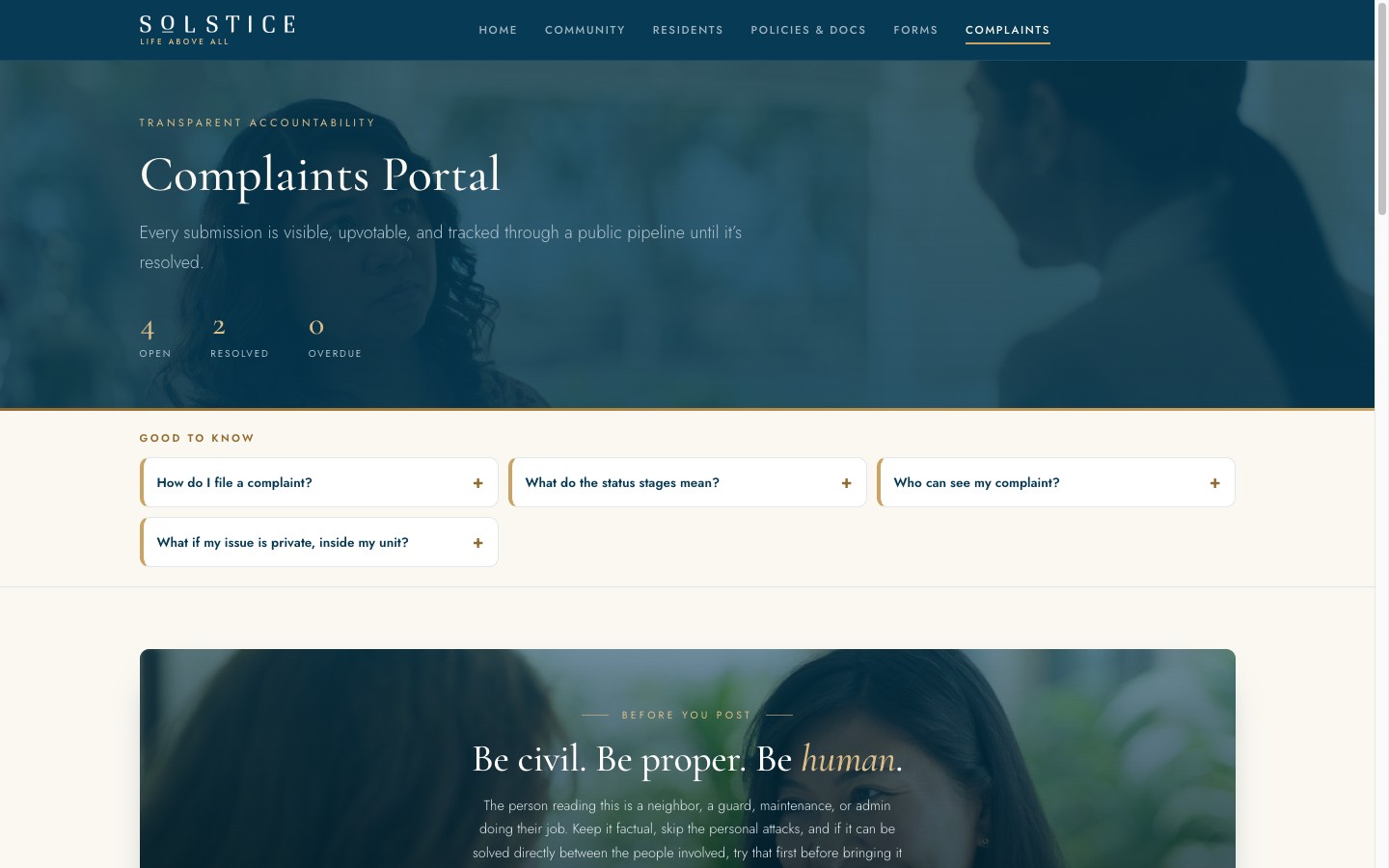 Complaints Portal, live