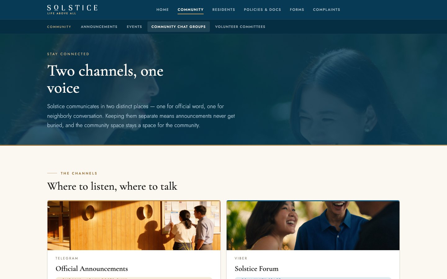 Connect & Community page, live
