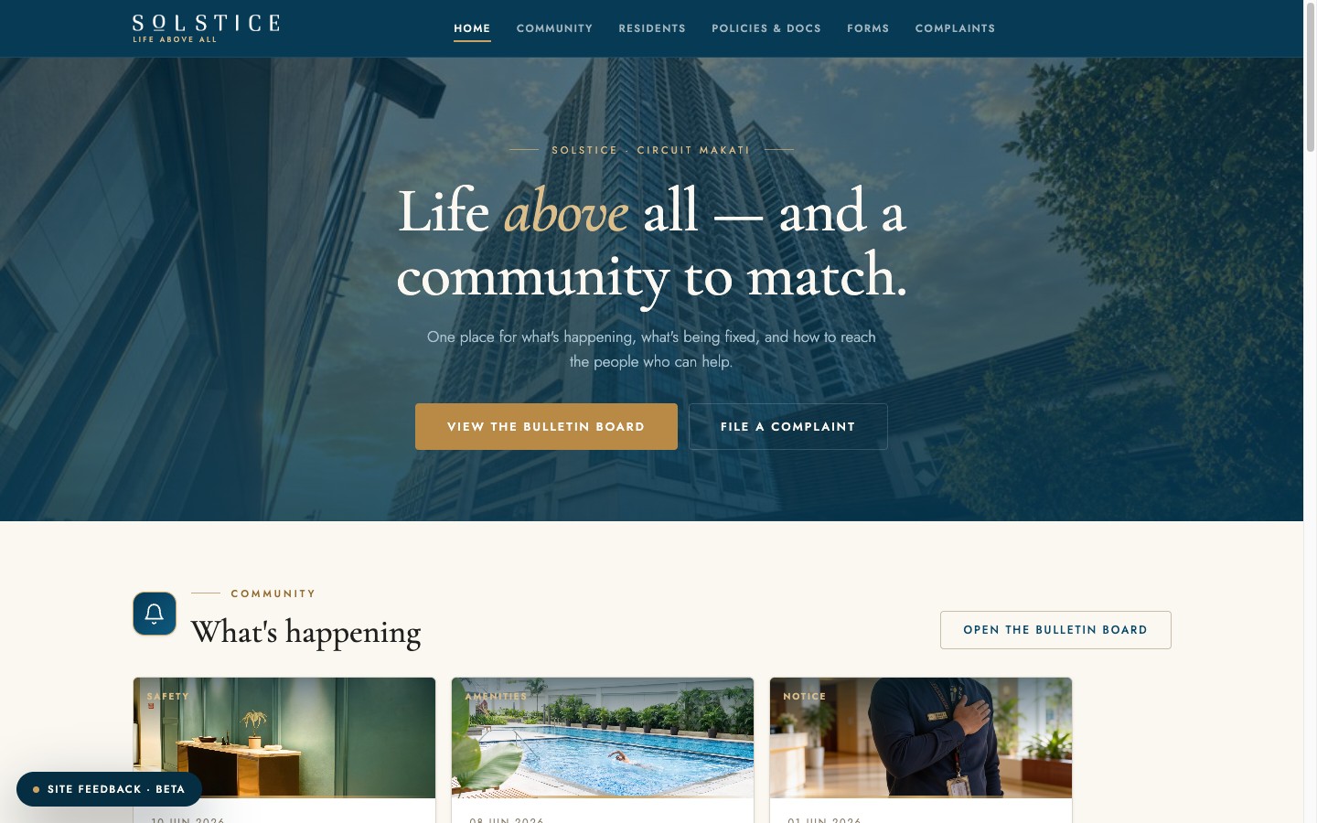 Solstice homepage, live